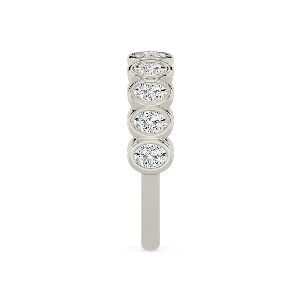 White Gold Oval Diamond Bezel Half Eternity Band Side View
