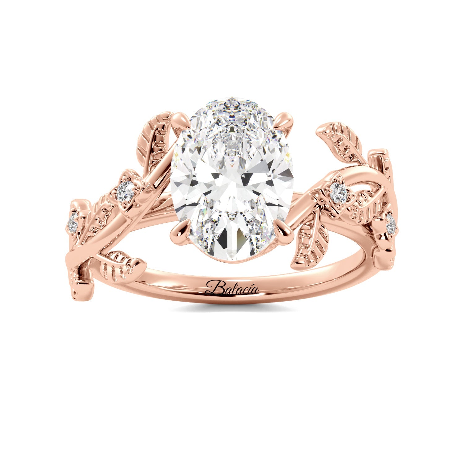 Rose Gold Oval Diamond Leaf Vine Engagement Ring