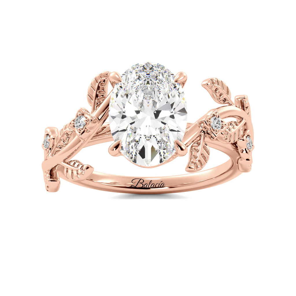 Rose Gold Oval Diamond Leaf Vine Engagement Ring