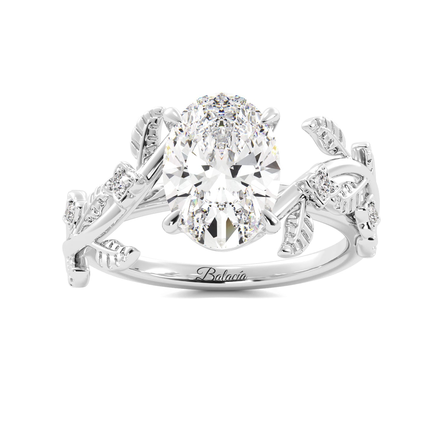 Oval Diamond Leaf Vine Engagement Ring