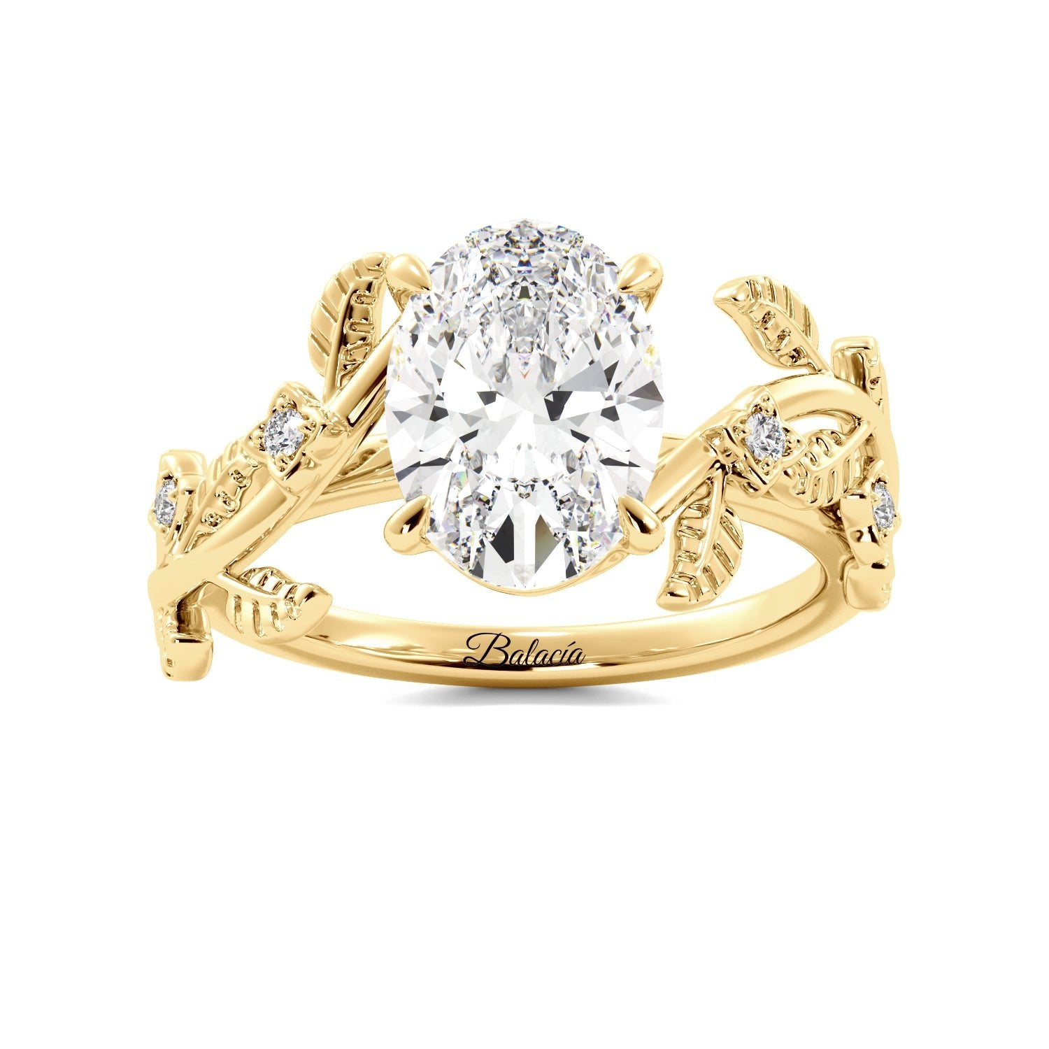 Gold Oval Diamond Leaf Vine Engagement Ring