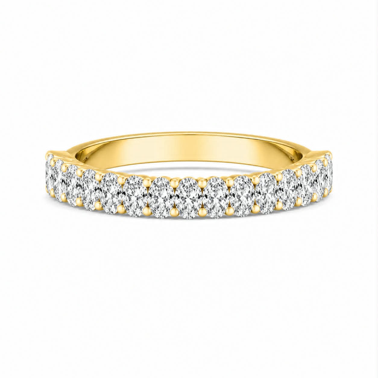 Yellow Gold Oval Diamond Shared Prong Wedding Band Front View