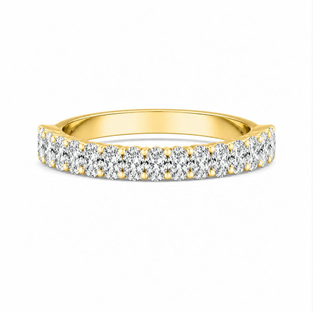 Yellow Gold Oval Diamond Shared Prong Wedding Band Front View