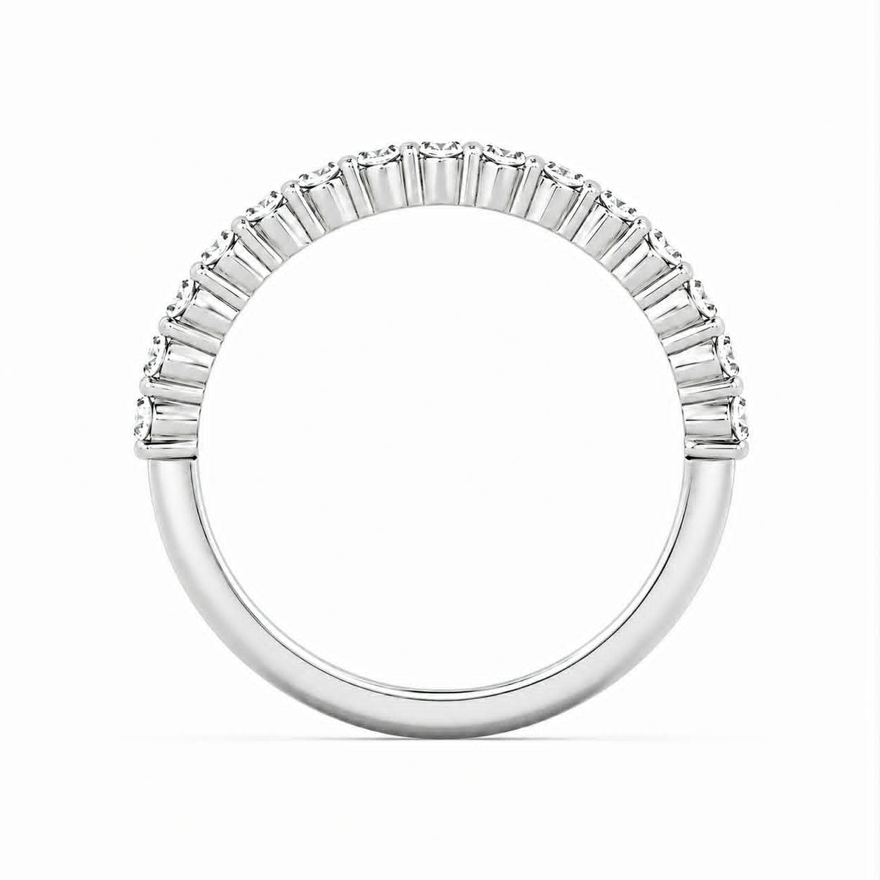 White Gold Oval Diamond Shared Prong Wedding Band Full Side View