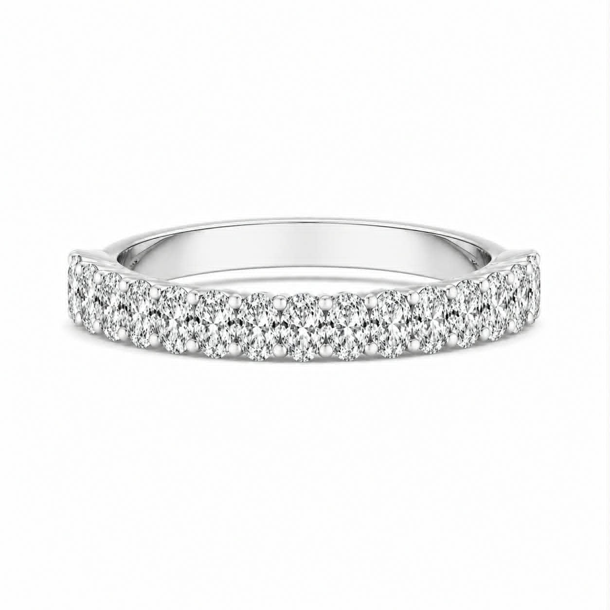 White Gold Oval Diamond Shared Prong Wedding Band