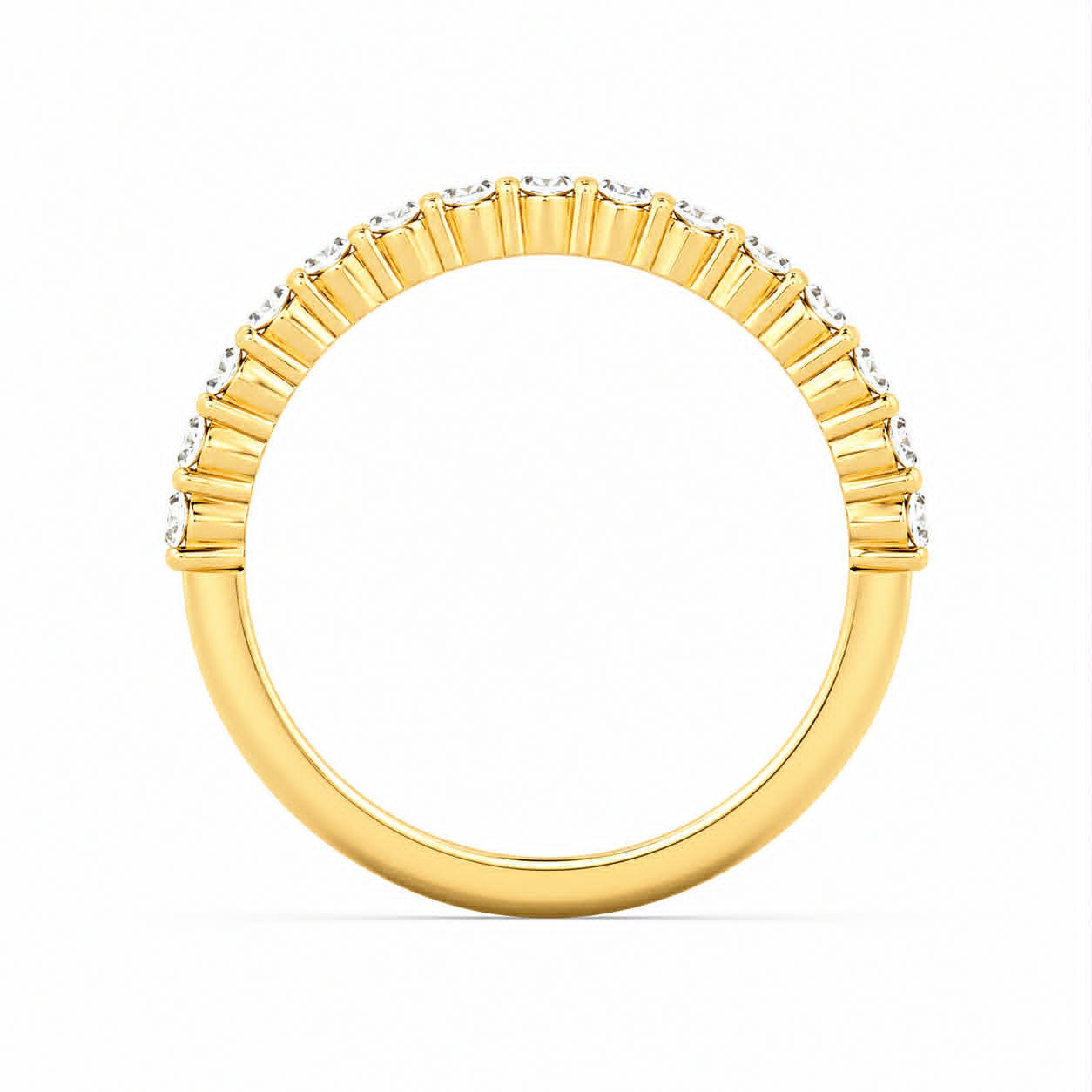 Yellow Gold Oval Diamond Shared Prong Wedding Band Full Side View