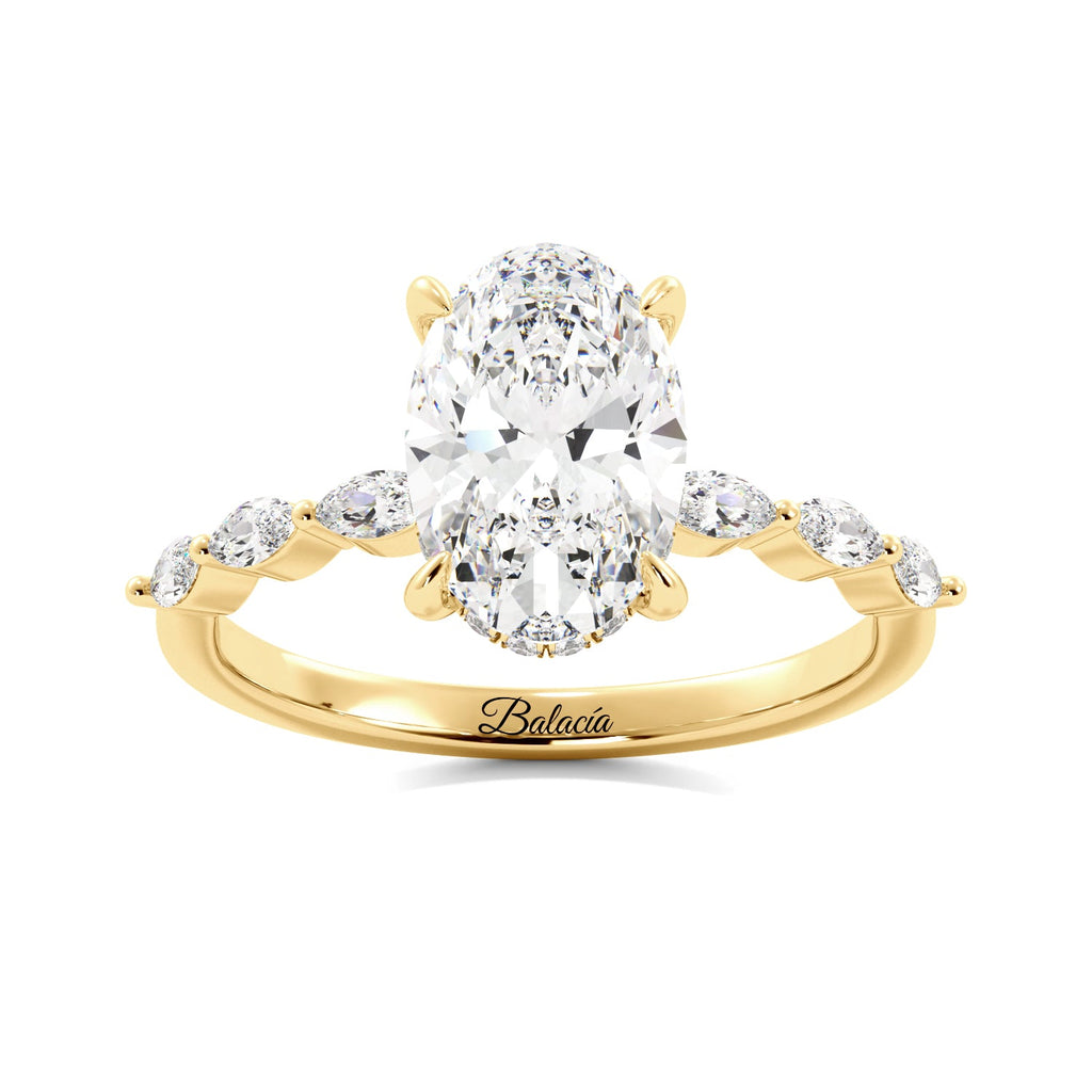 Oval Diamond with Marquise Side stones Engagement Ring -