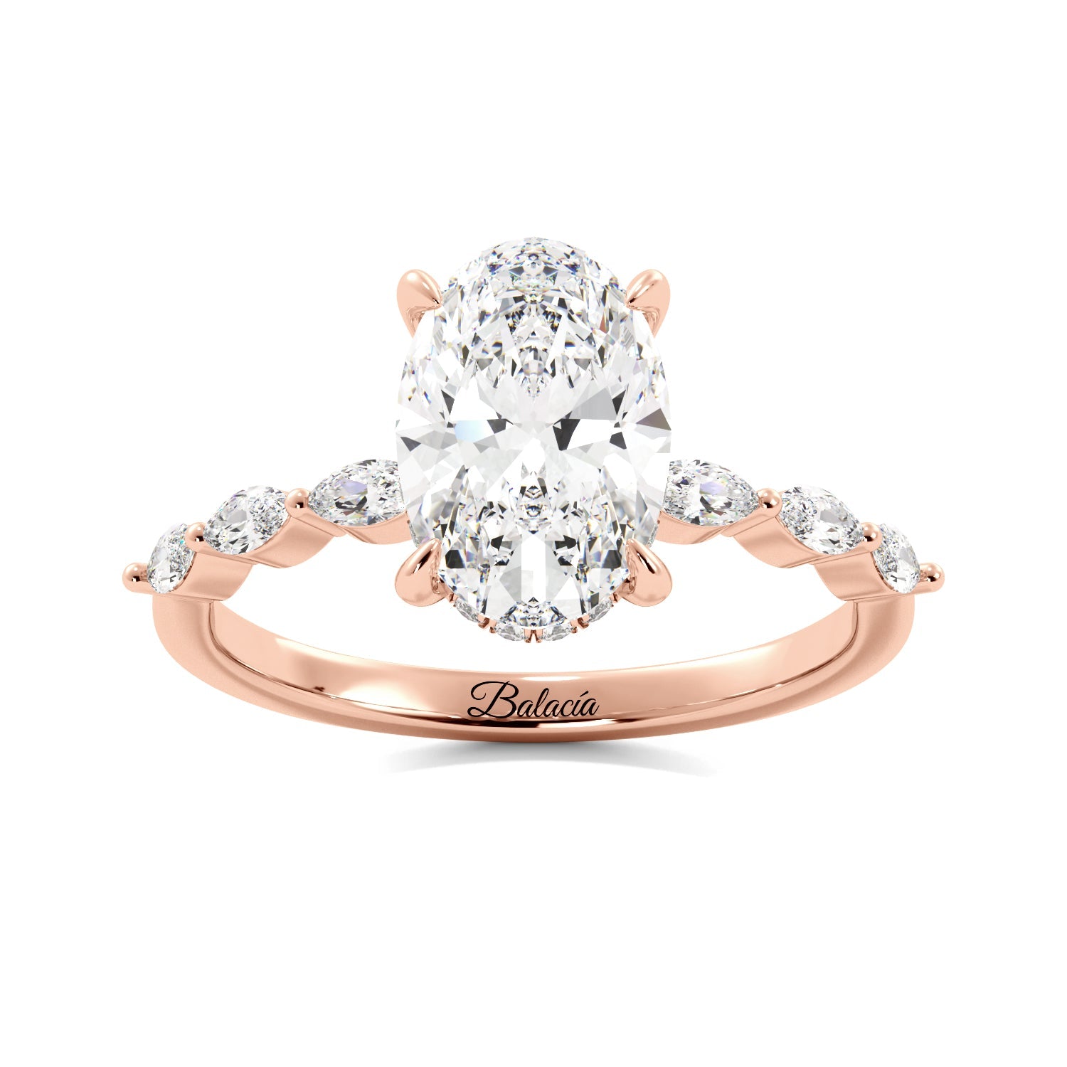 Oval Diamond with Marquise Sides Engagement Ring rose gold