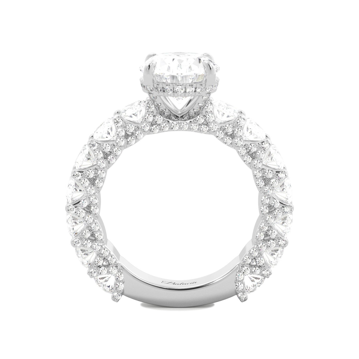 Oval Diamond with Oval Side Diamonds Iced Out Engagement Ring - Balacia