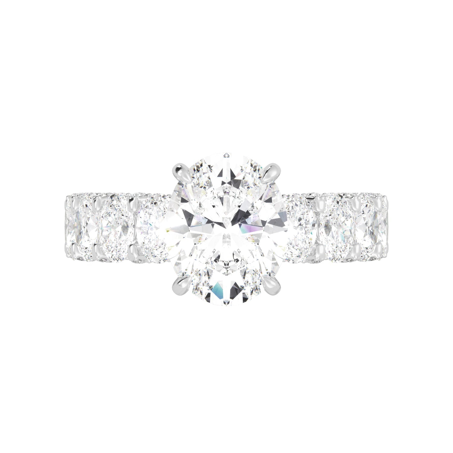 Oval Diamond with Oval Side Diamonds Iced Out Engagement Ring - Balacia