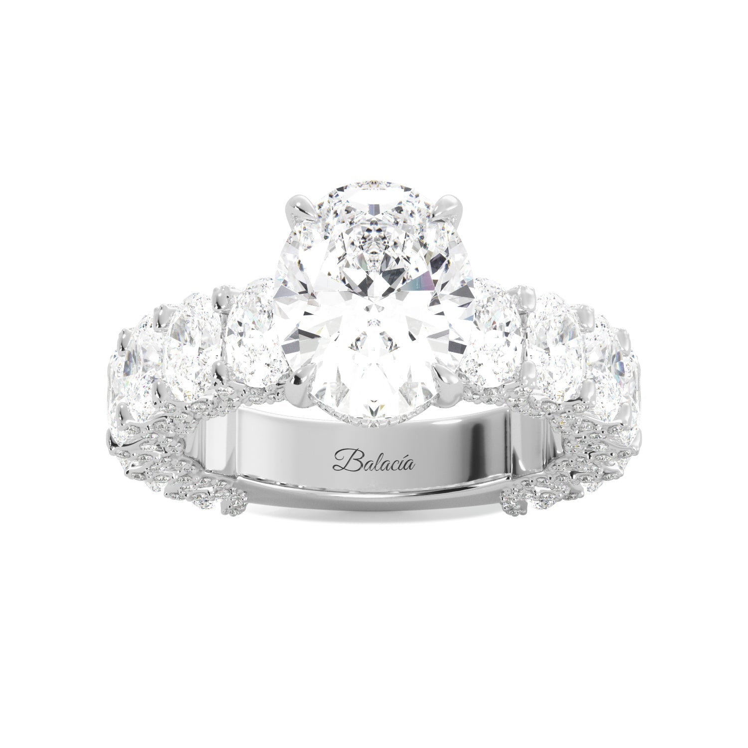 Oval Diamond with Oval Side Diamonds Iced Out Engagement Ring - Balacia