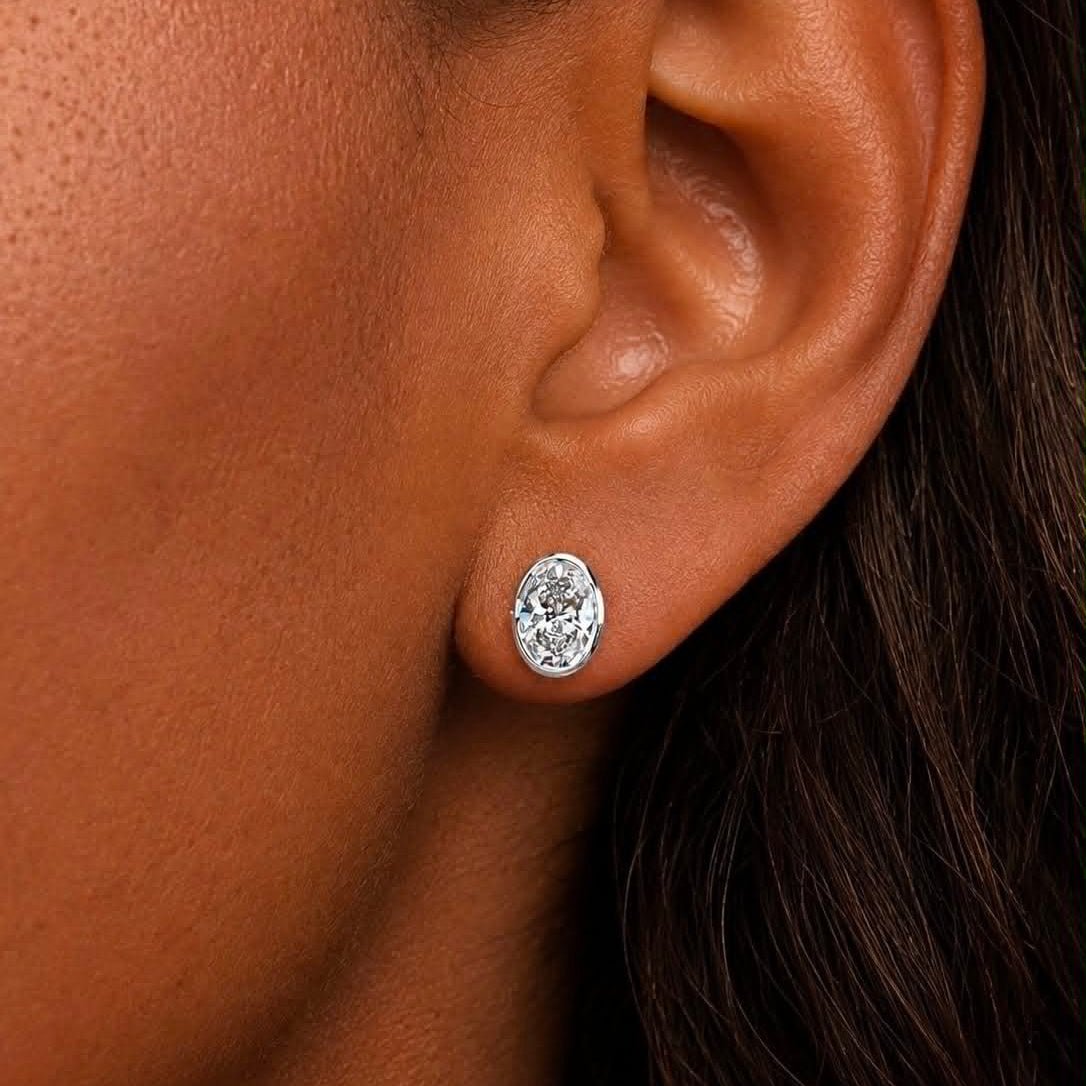 1ctw Oval Diamond Bezel Stud Earrings