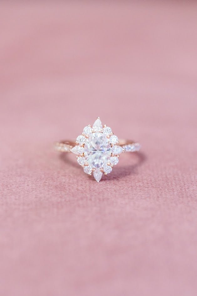 Oval Moissanite Engagement Ring Pear Shaped Halo - Balacia