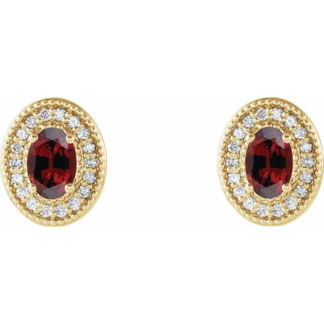 Oval Garnet Vintage Milgrain Earrings