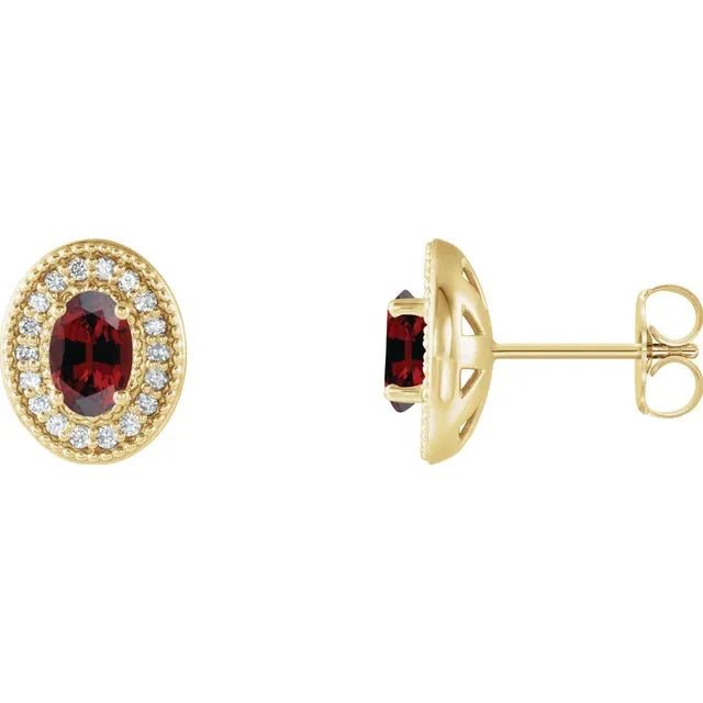 Oval Garnet Vintage Milgrain Earrings Side