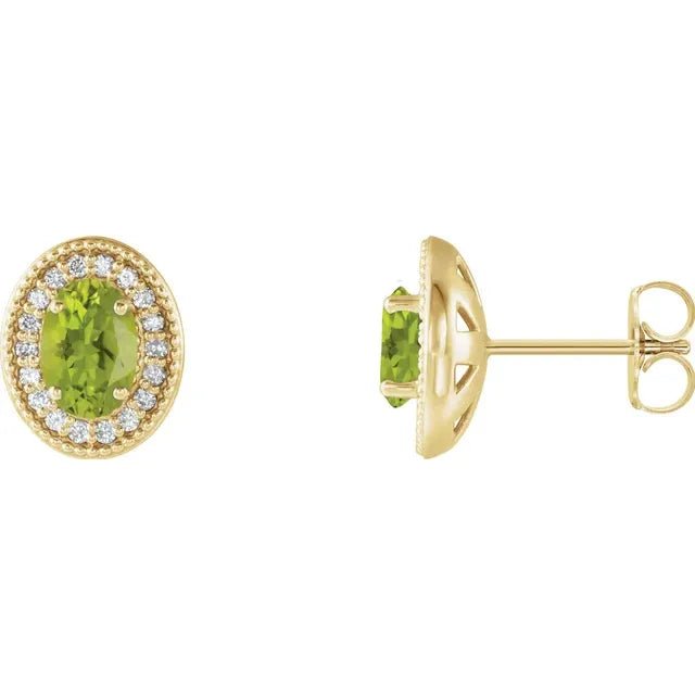 Oval Peridot Vintage Milgrain Earrings Side