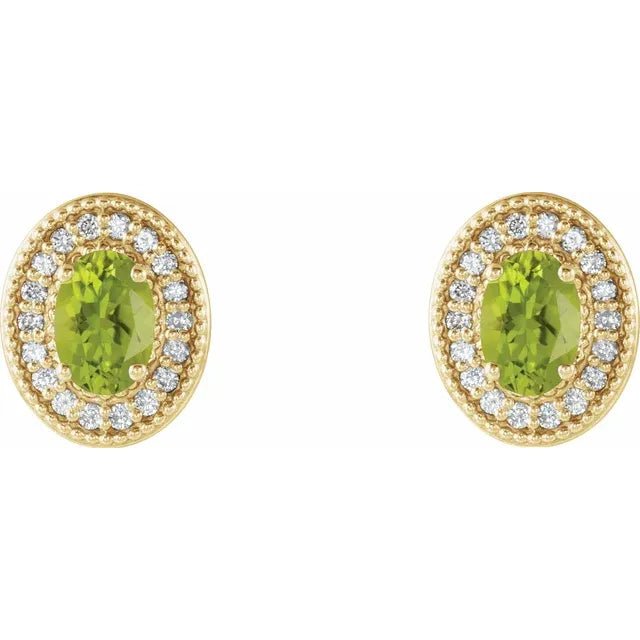 Oval Peridot Vintage Milgrain Earrings