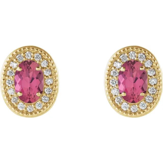 Oval Pink Tourmaline Vintage Milgrain Earrings