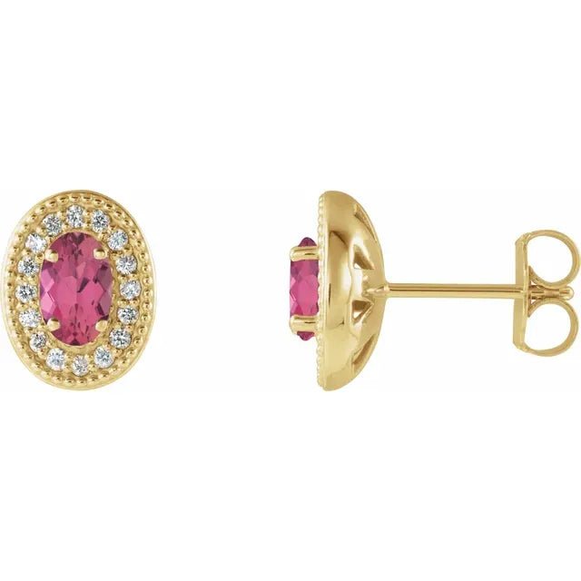 Oval Pink Tourmaline Vintage Milgrain Earrings Side