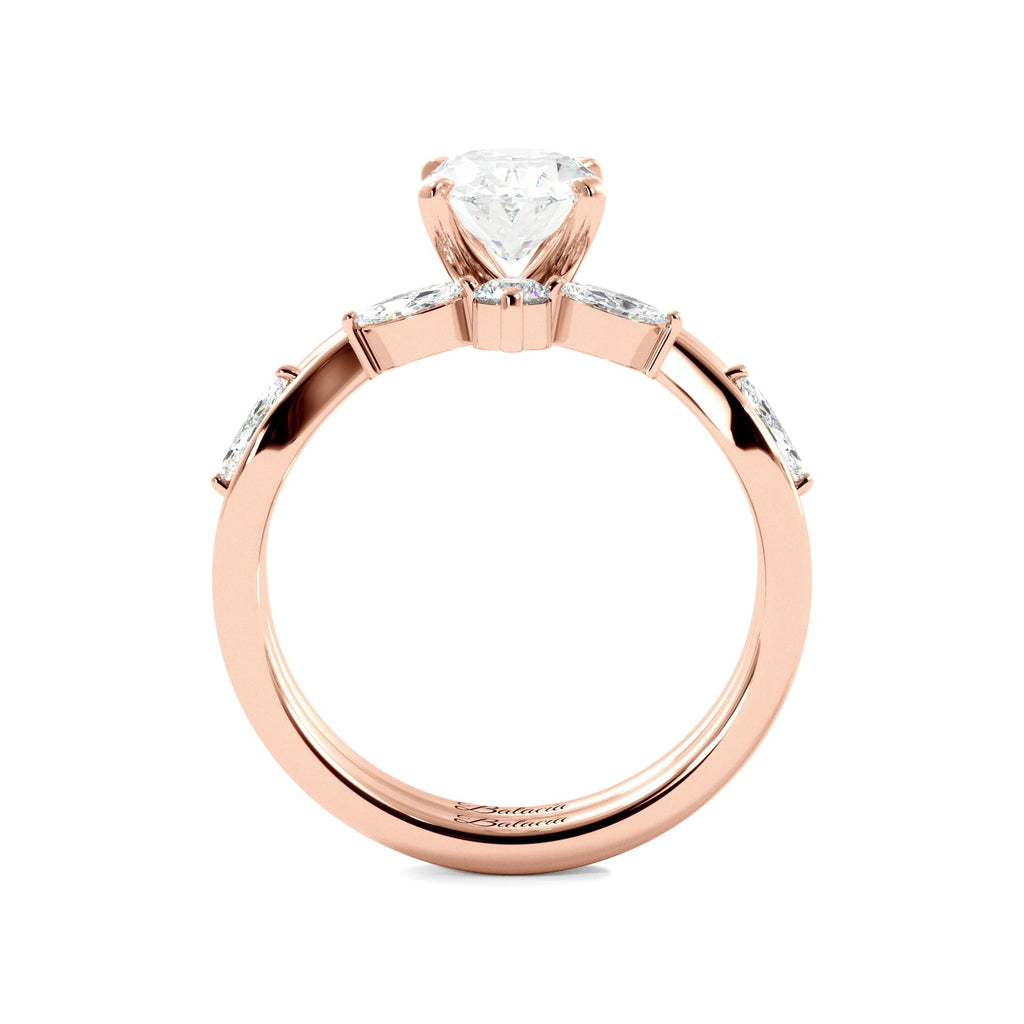 Oval Solitaire Ring Set with Marquise Floral Band - Balacia