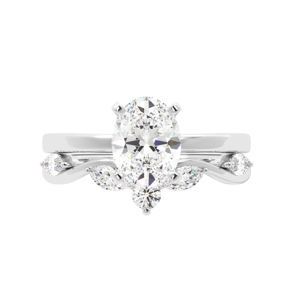 Oval Solitaire Ring Set with Marquise Floral Band - Balacia