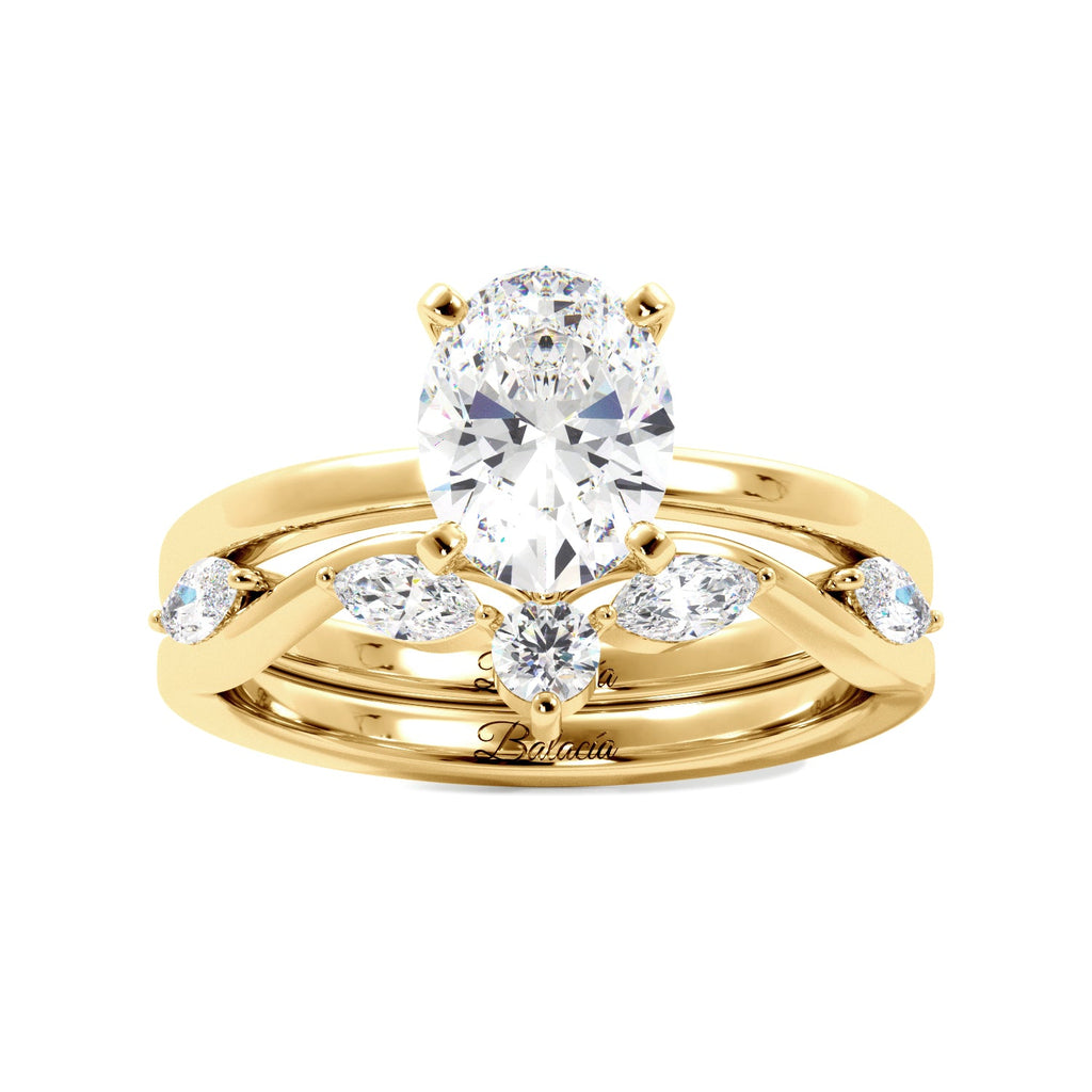 Oval Solitaire Ring Set with Marquise Floral Band - Balacia