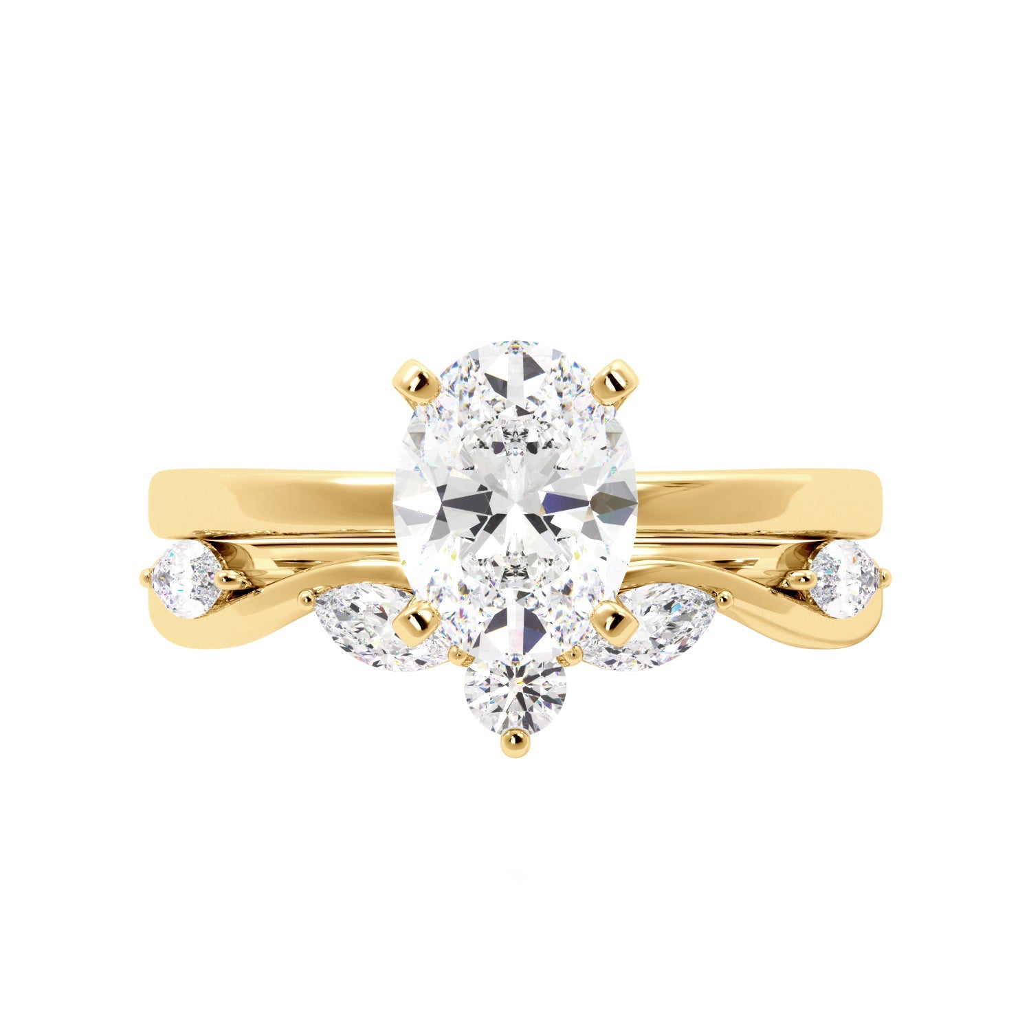 Oval Solitaire Ring Set with Marquise Floral Band - Balacia