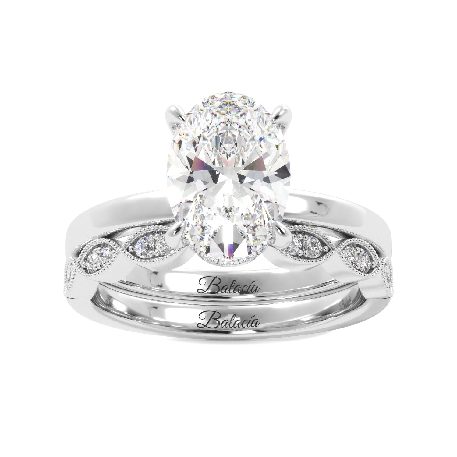 Oval Solitaire with Hidden Halo Ring Set - Balacia