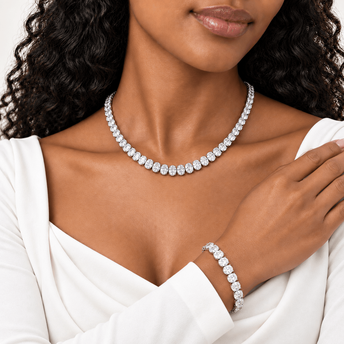 oval tennis necklace with oval tennis bracelet set