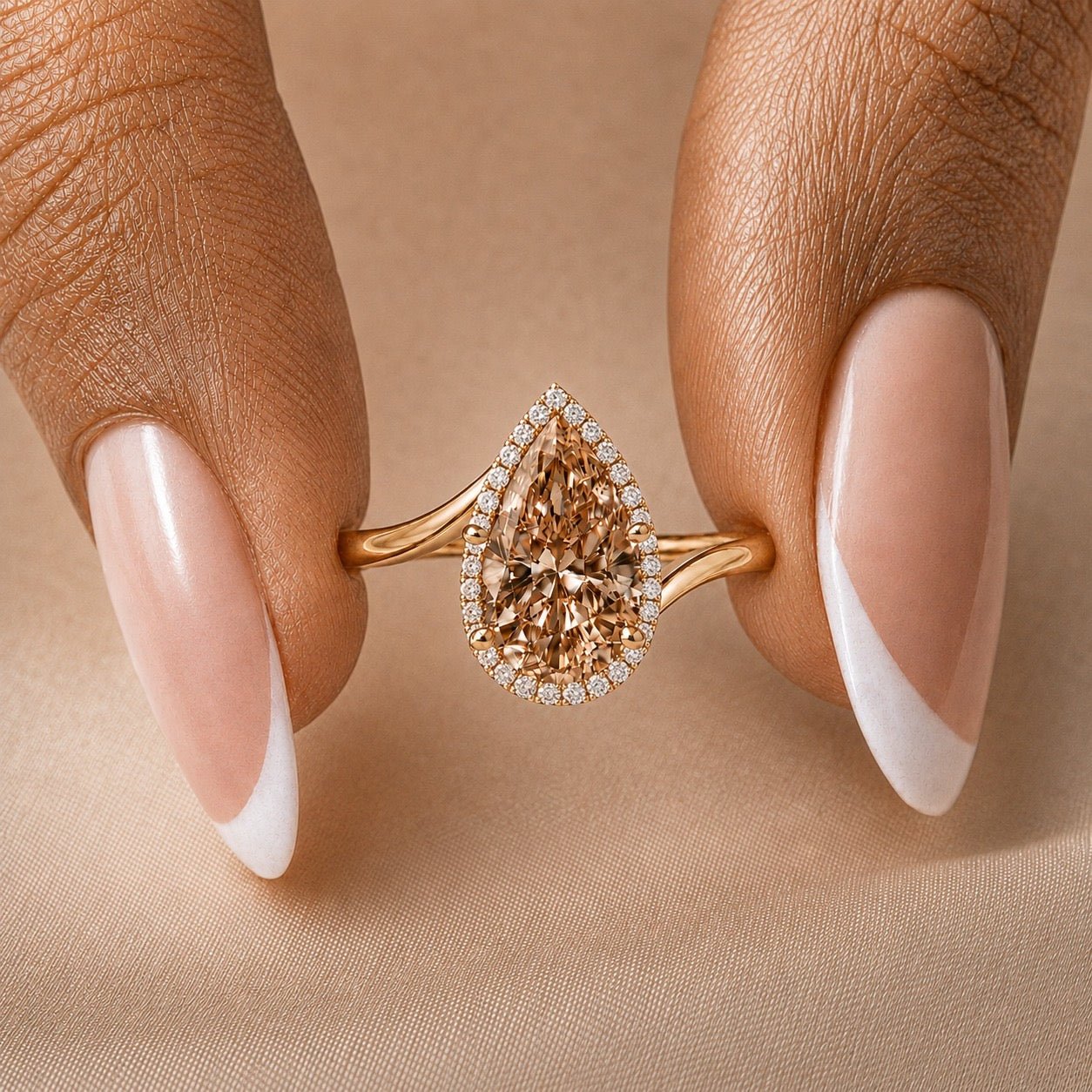 Pear Brown Diamond Halo Bypass Ring