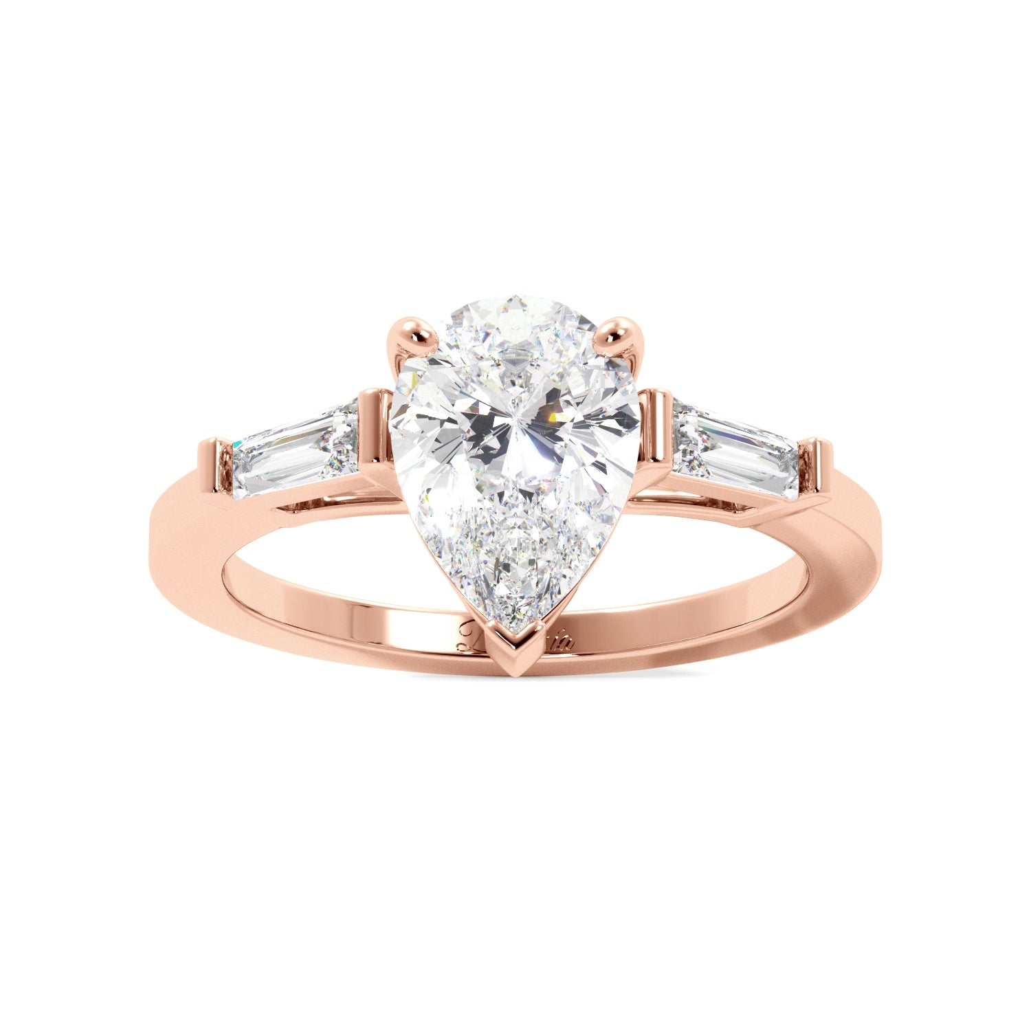 Pear Cut Cathedral with Side Bagguettes Engagement RIng - Balacia