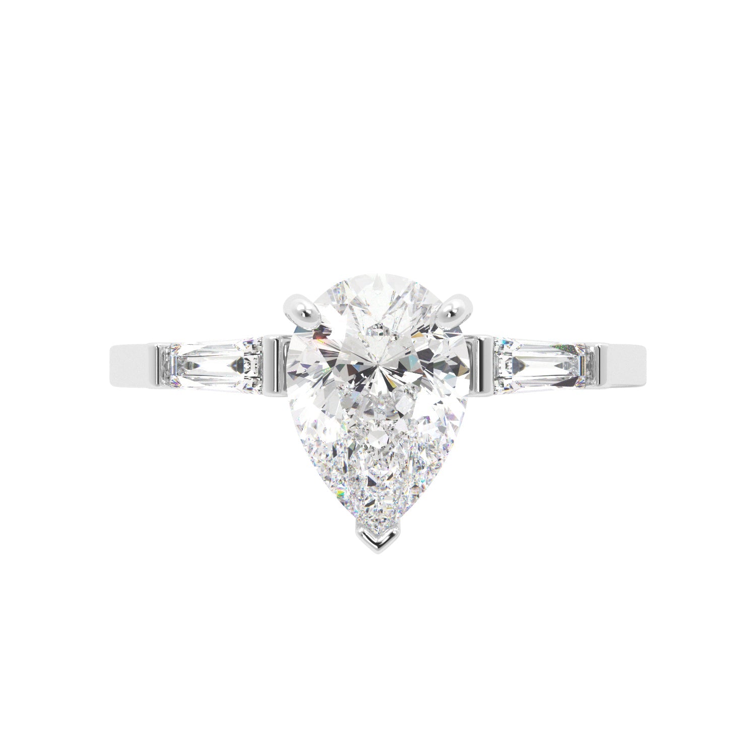 Pear Cut Cathedral with Side Bagguettes Engagement RIng - Balacia