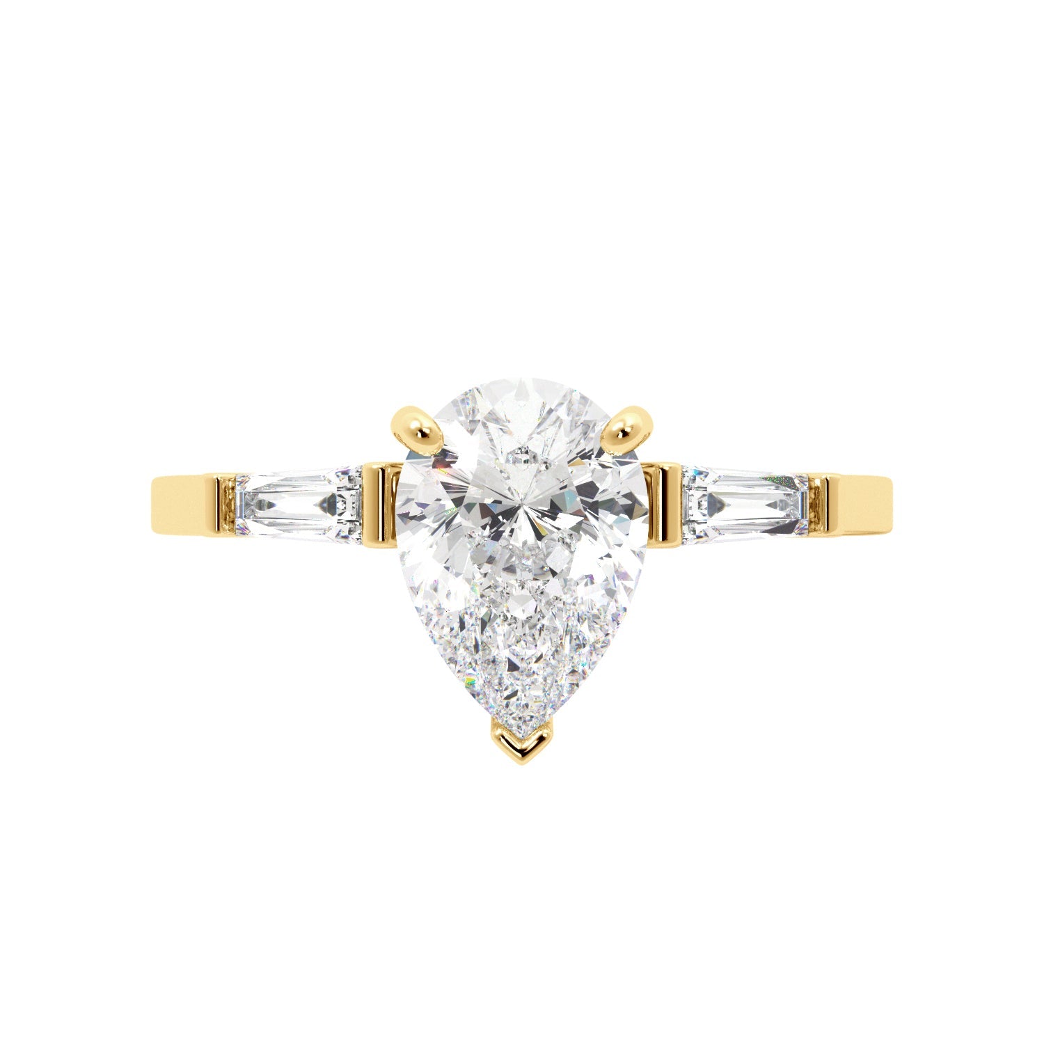 Pear Cut Cathedral with Side Bagguettes Engagement RIng - Balacia