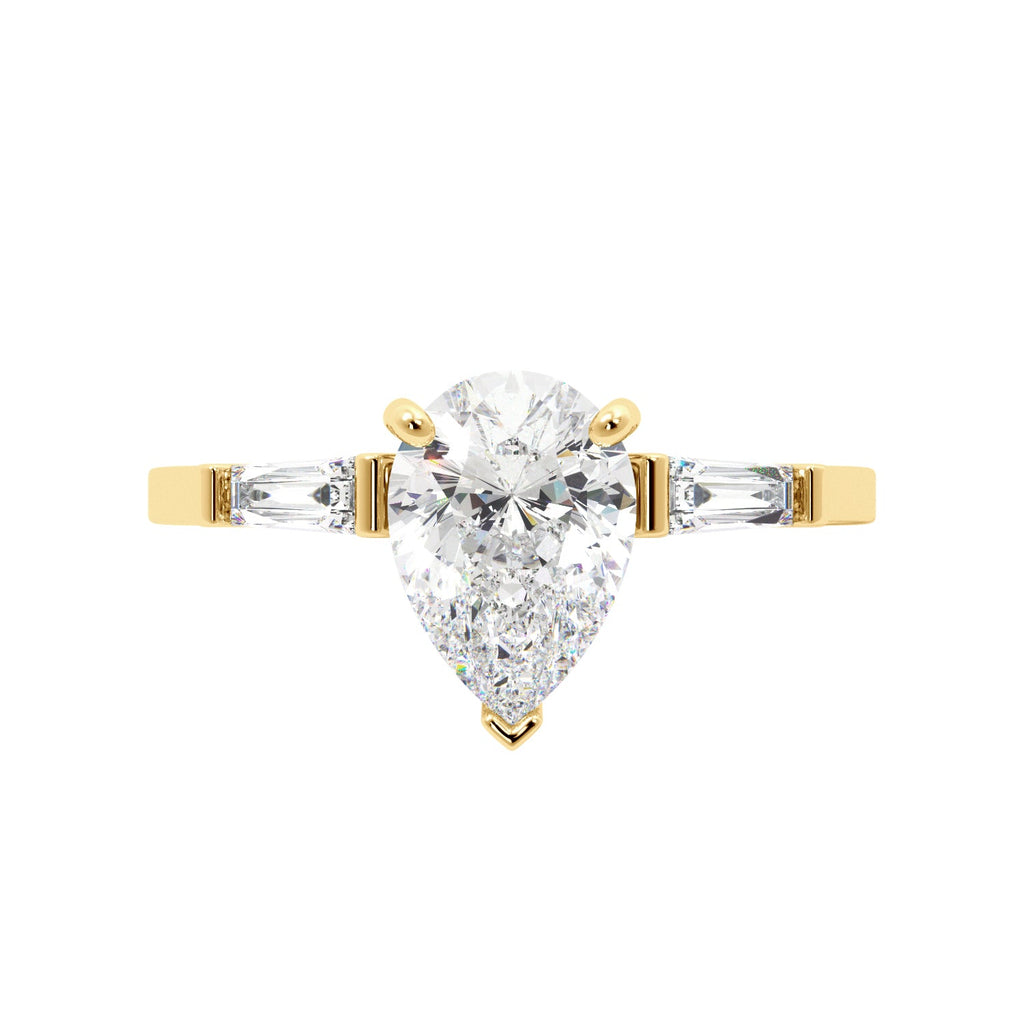 Pear Cut Cathedral with Side Bagguettes Engagement RIng - Balacia