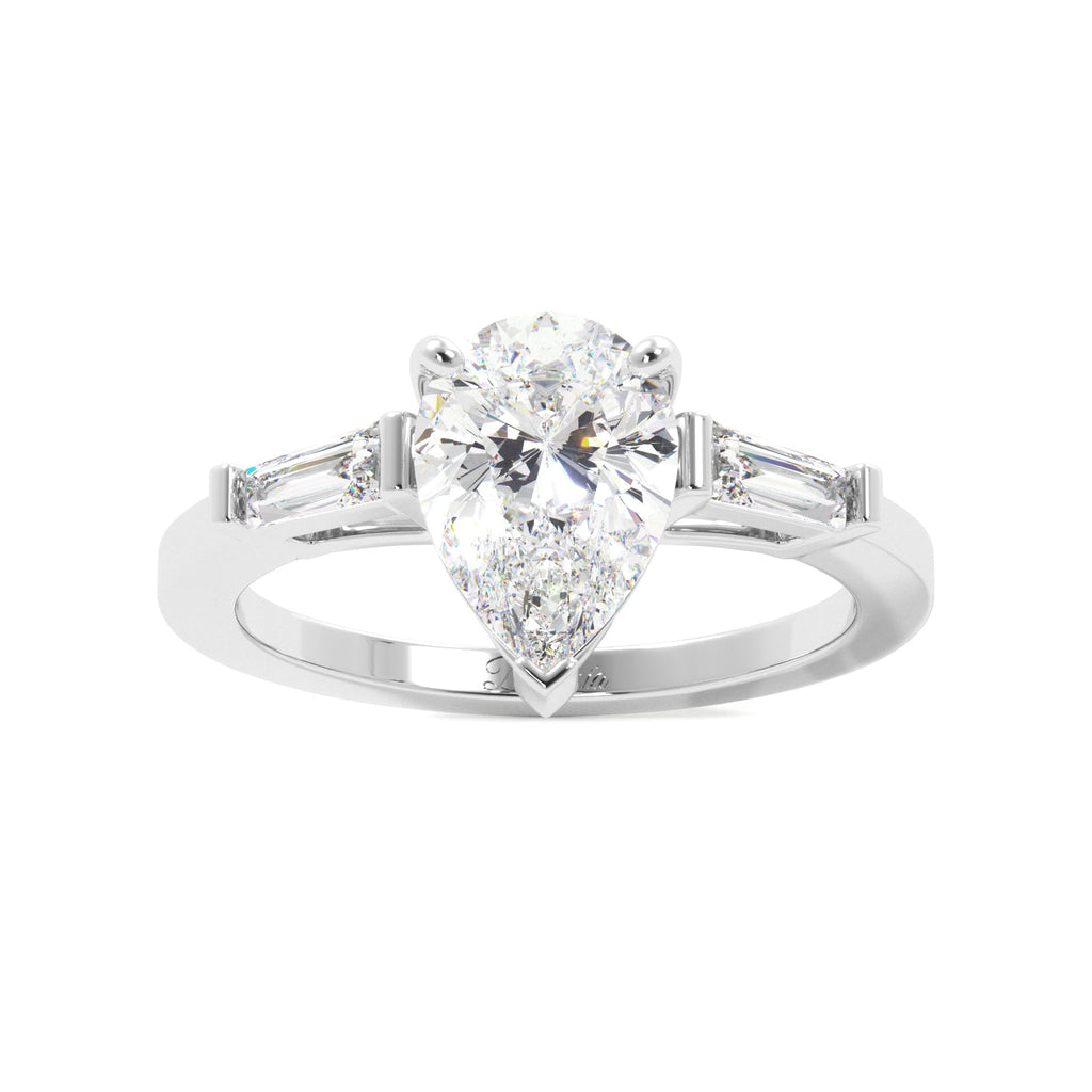 Pear Cut Cathedral with Side Bagguettes Engagement RIng - Balacia