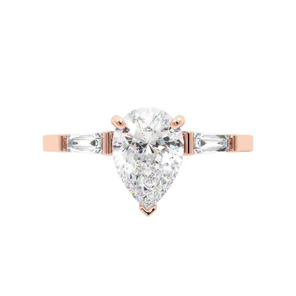 Pear Cut Cathedral with Side Bagguettes Engagement RIng - Balacia