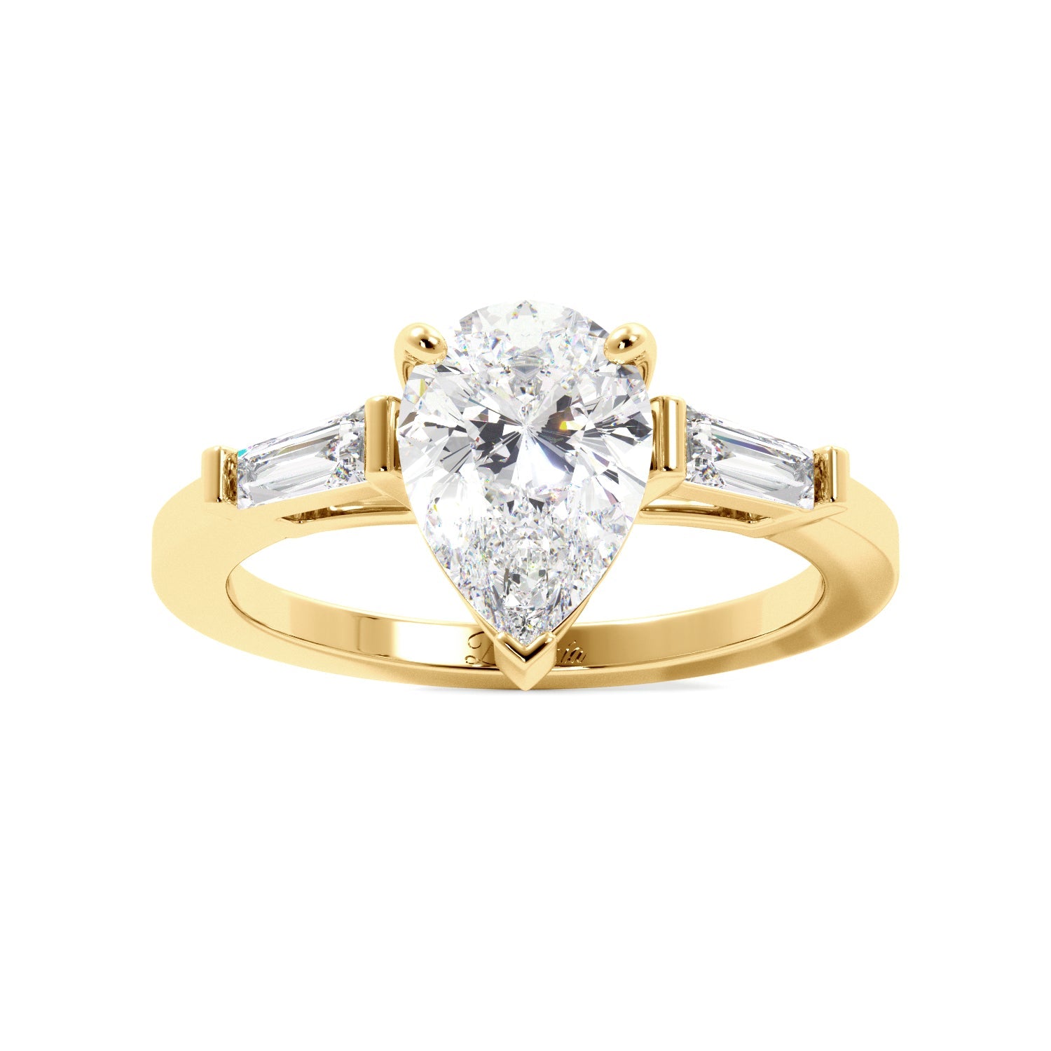 Pear Cut Cathedral with Side Bagguettes Engagement RIng - Balacia