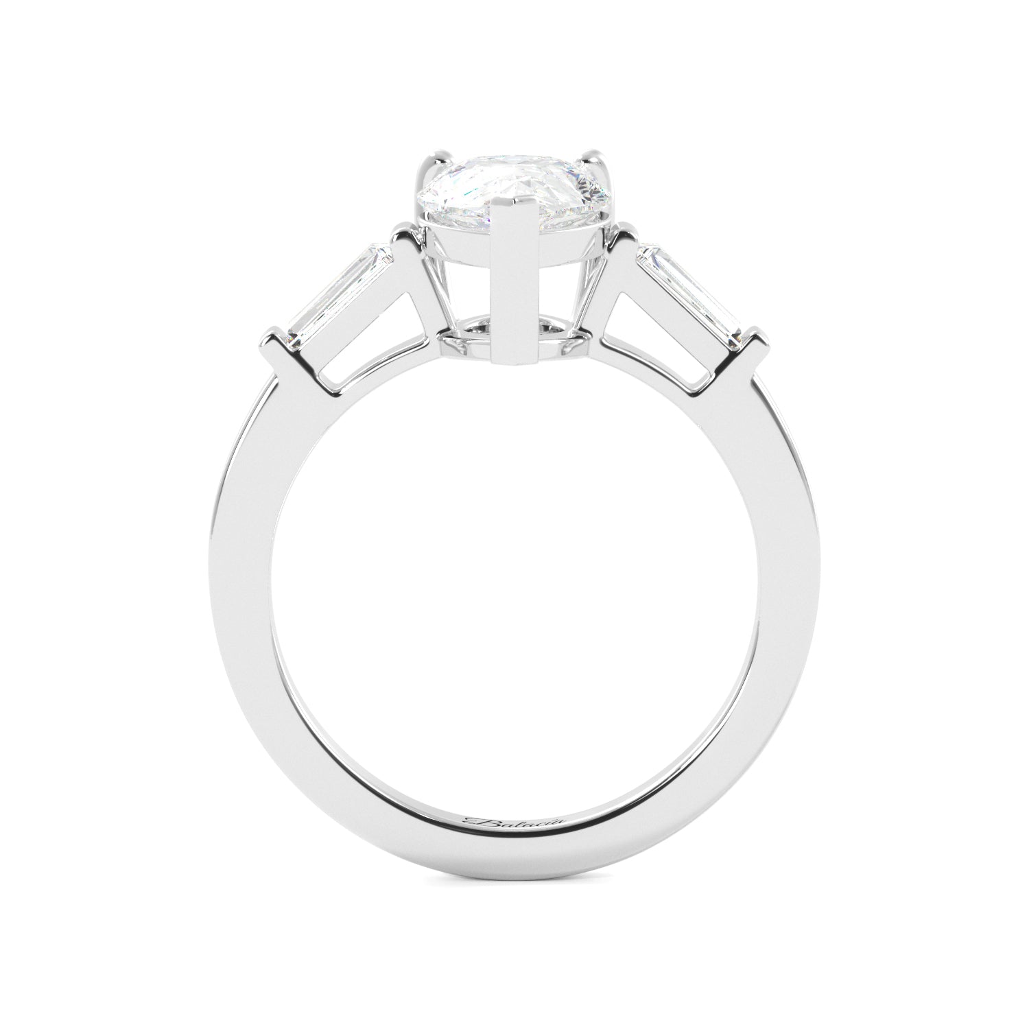 Pear Cut Cathedral with Side Bagguettes Engagement RIng - Balacia