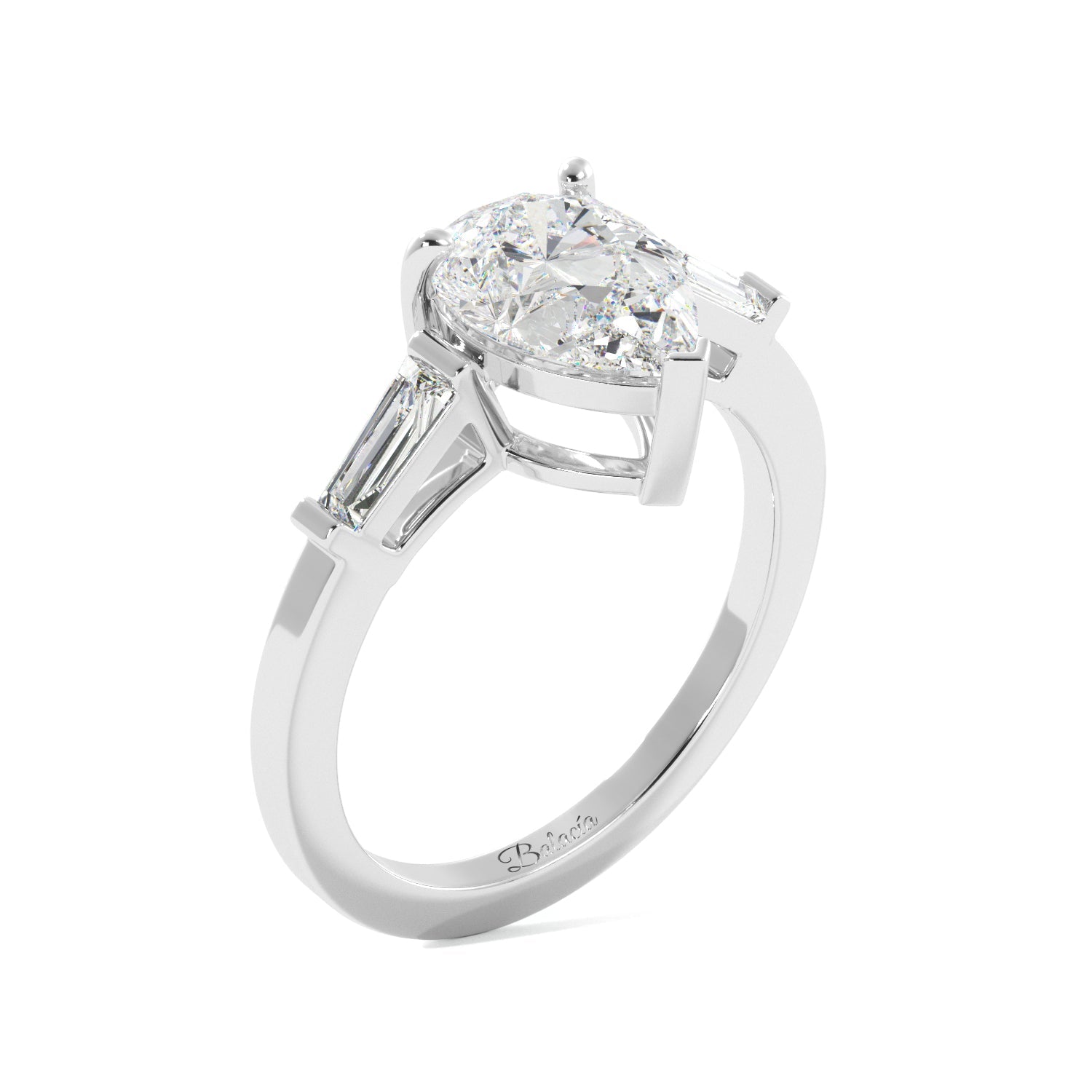 Pear Cut Cathedral with Side Bagguettes Engagement RIng - Balacia