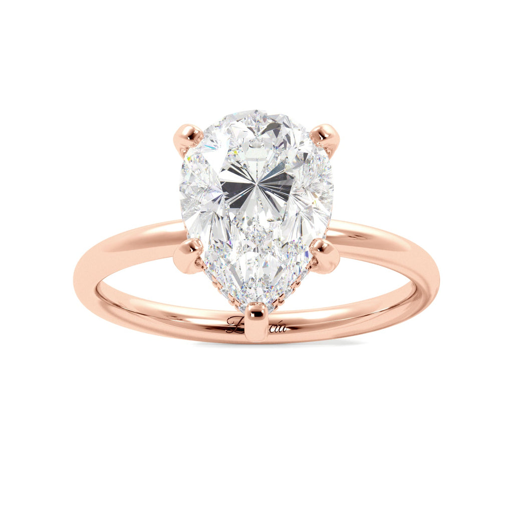 Pear Cut Solitaire Prong Studded with Hidden Halo Engagement Ring - Balacia