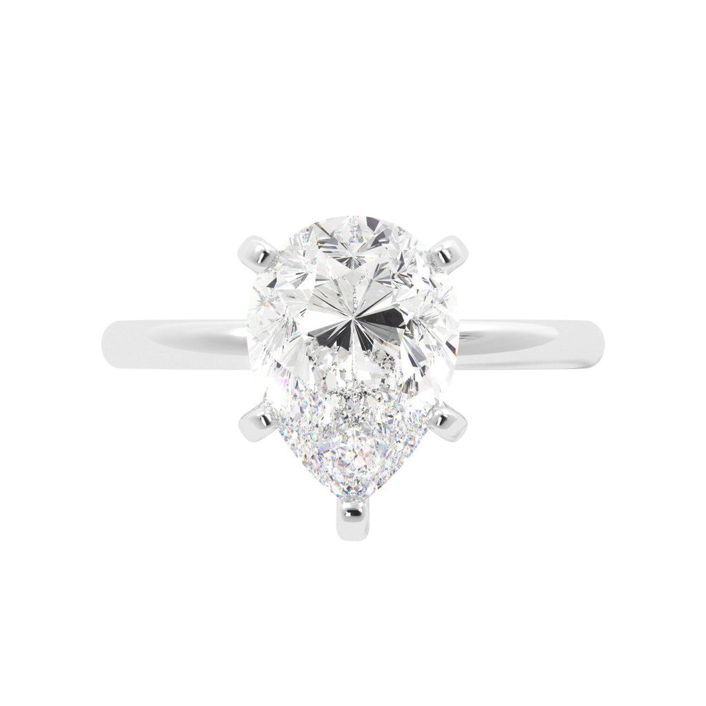 Pear Cut Solitaire Prong Studded with Hidden Halo Engagement Ring - Balacia