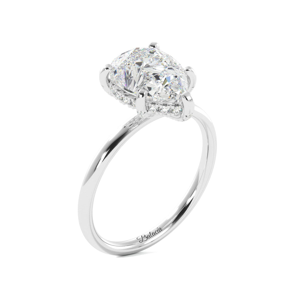 Pear Cut Solitaire Prong Studded with Hidden Halo Engagement Ring - Balacia