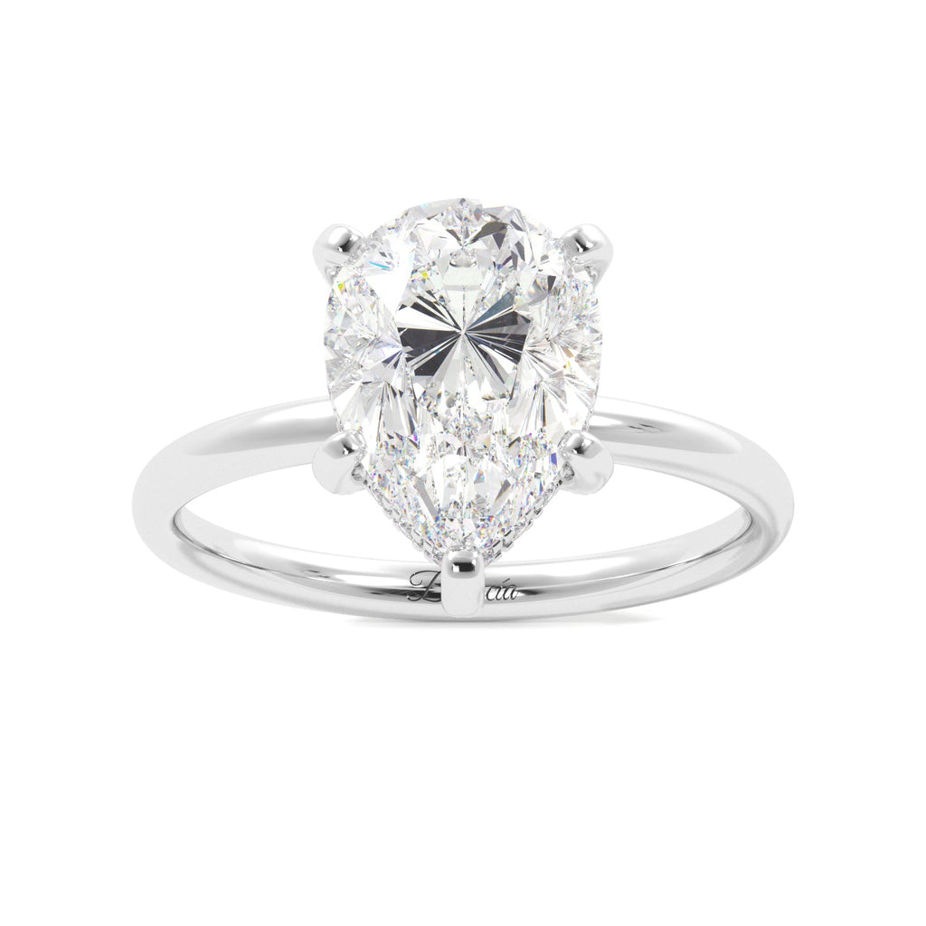 Pear Cut Solitaire Prong Studded with Hidden Halo Engagement Ring - Balacia