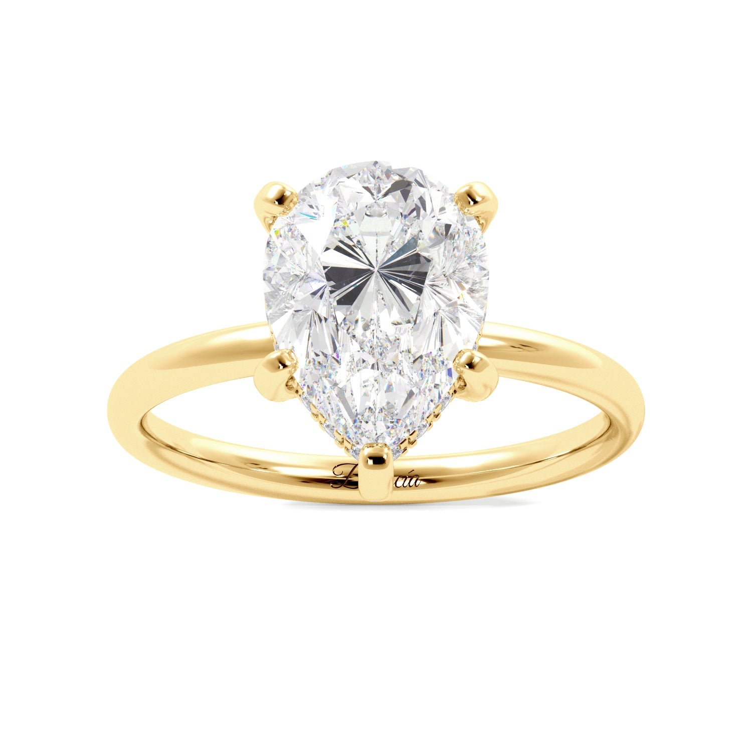 Pear Cut Solitaire Prong Studded with Hidden Halo Engagement Ring - Balacia