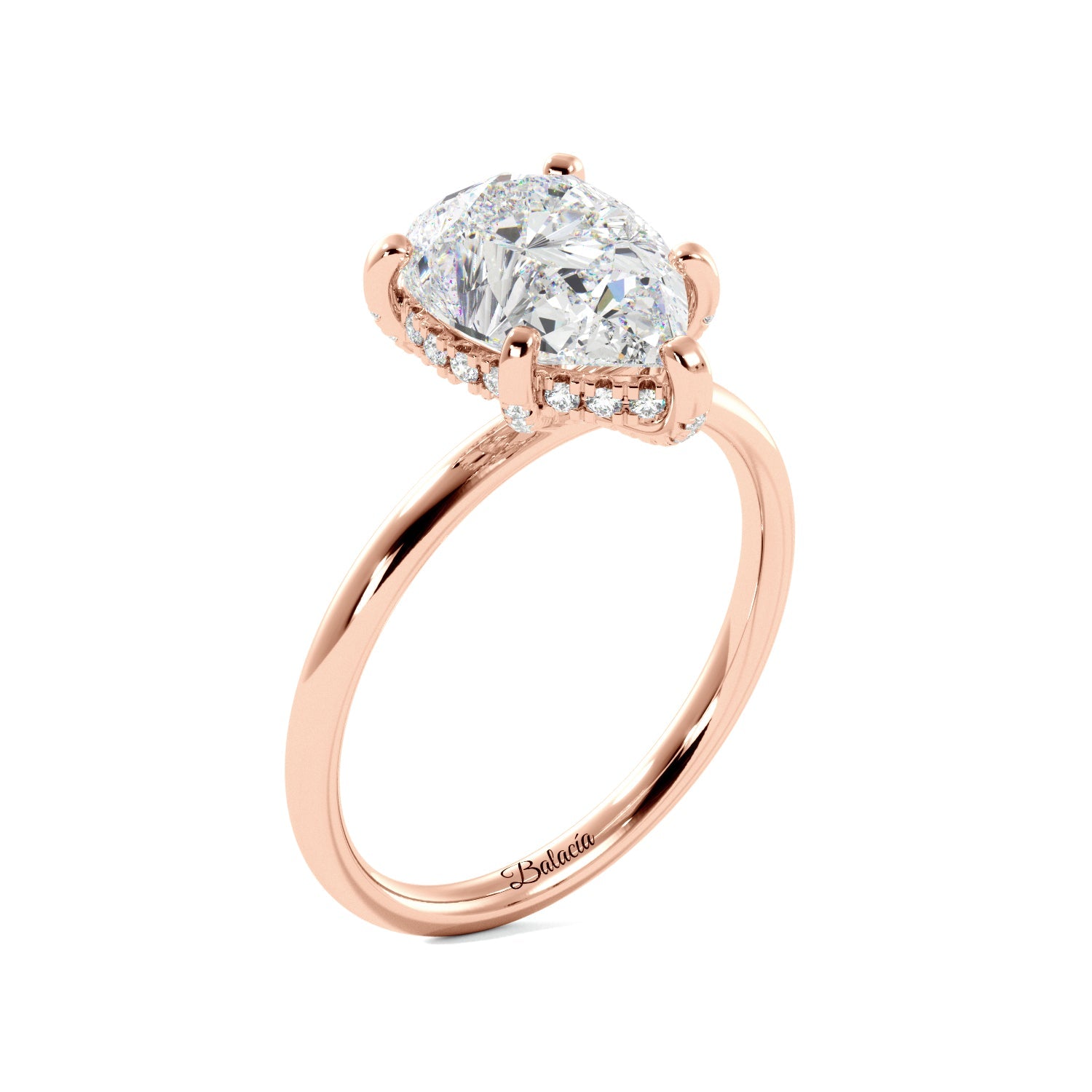 Pear Cut Solitaire Prong Studded with Hidden Halo Engagement Ring - Balacia