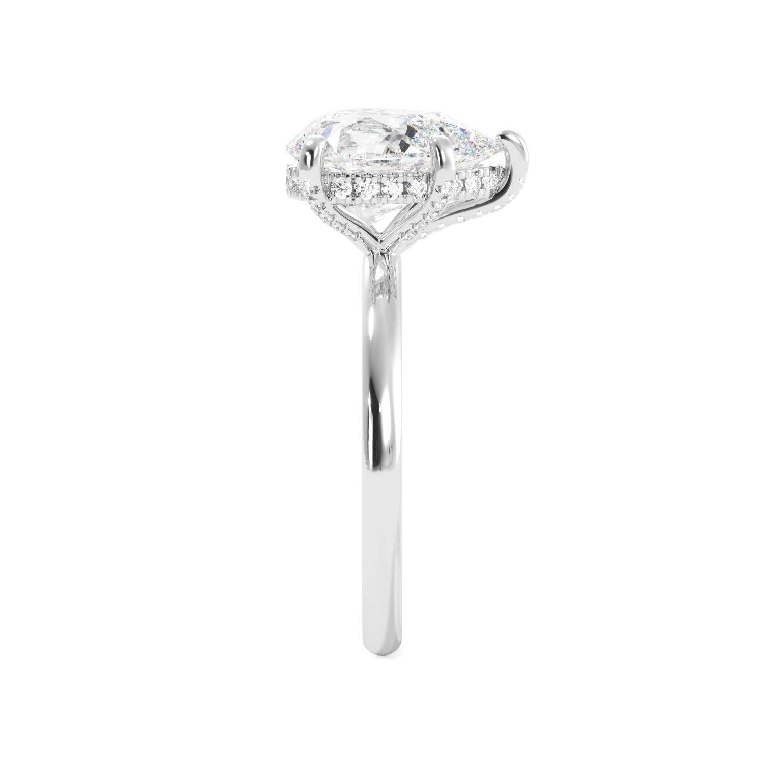 Pear Cut Solitaire Prong Studded with Hidden Halo Engagement Ring - Balacia