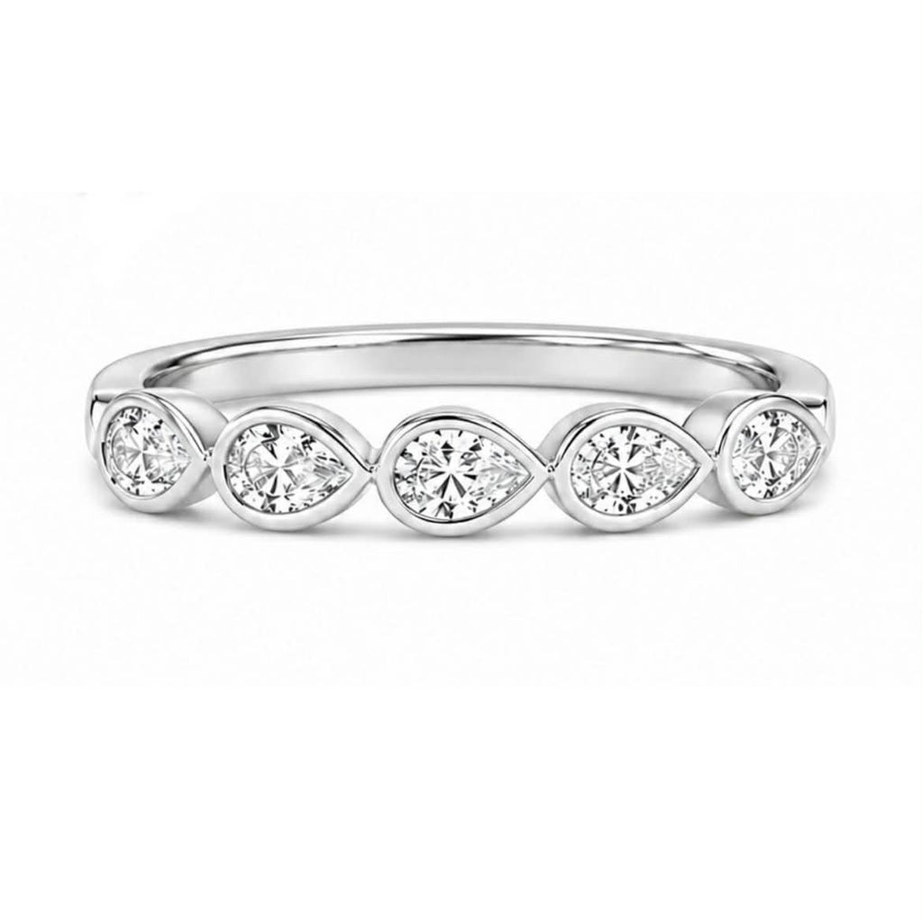 White Gold Pear Diamond Bezel Curved Wedding Band 