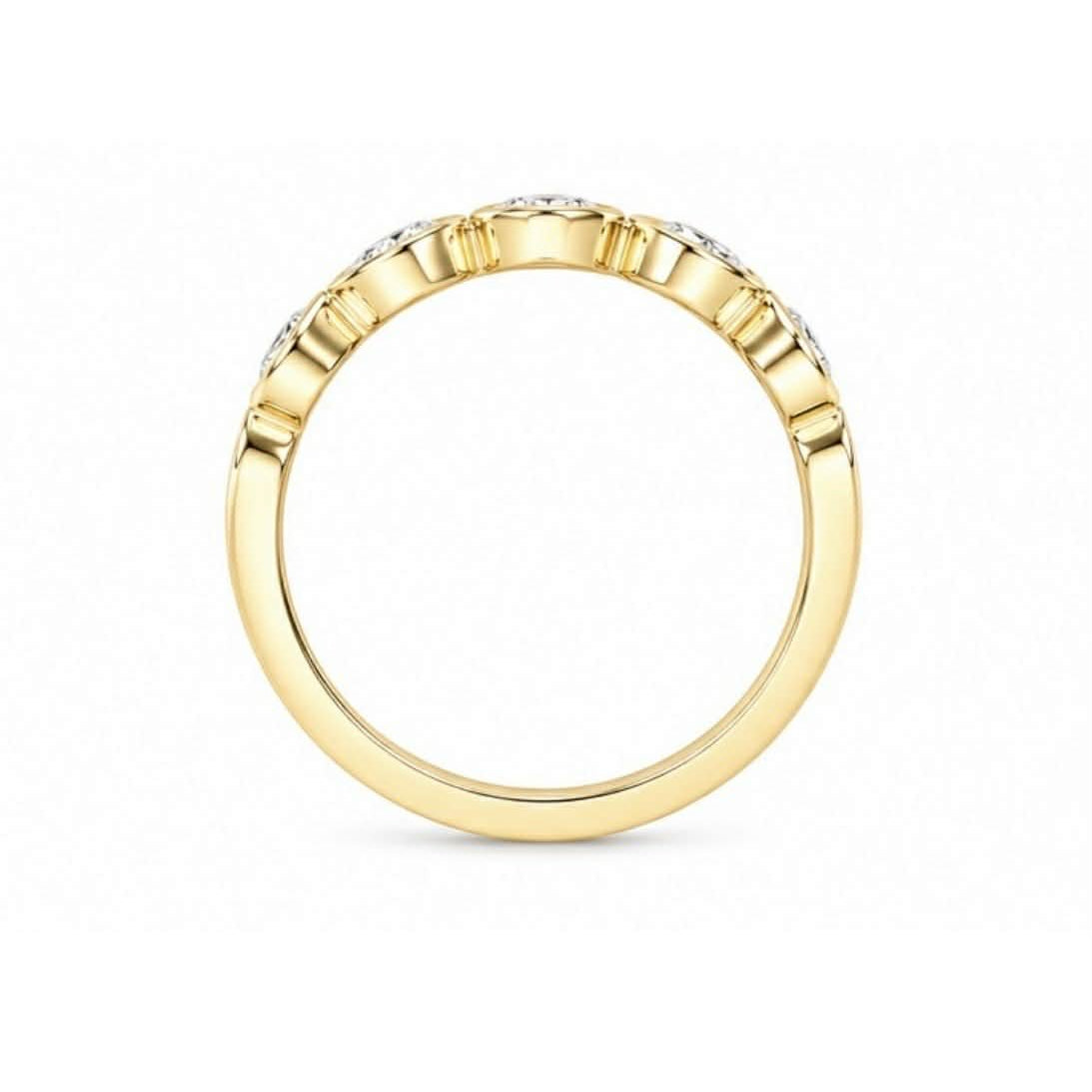 Yellow Gold Pear Diamond Bezel Curved Wedding Band Full Side View