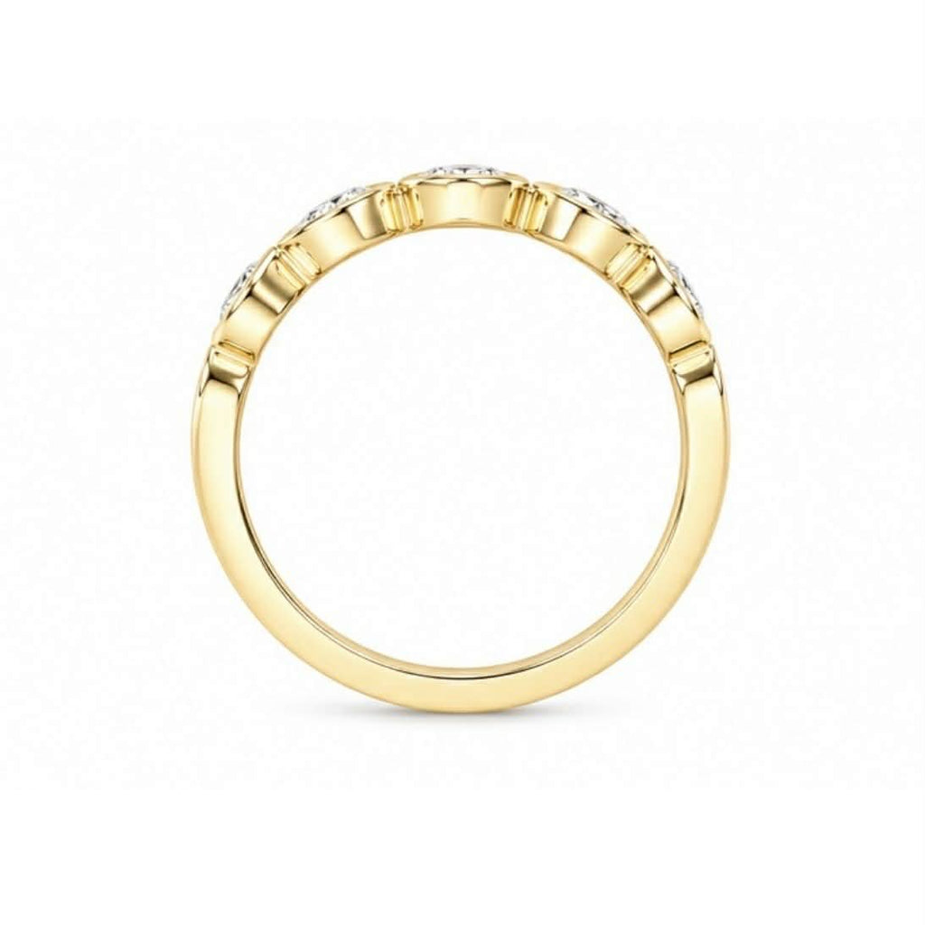 Yellow Gold Pear Diamond Bezel Curved Wedding Band Full Side View