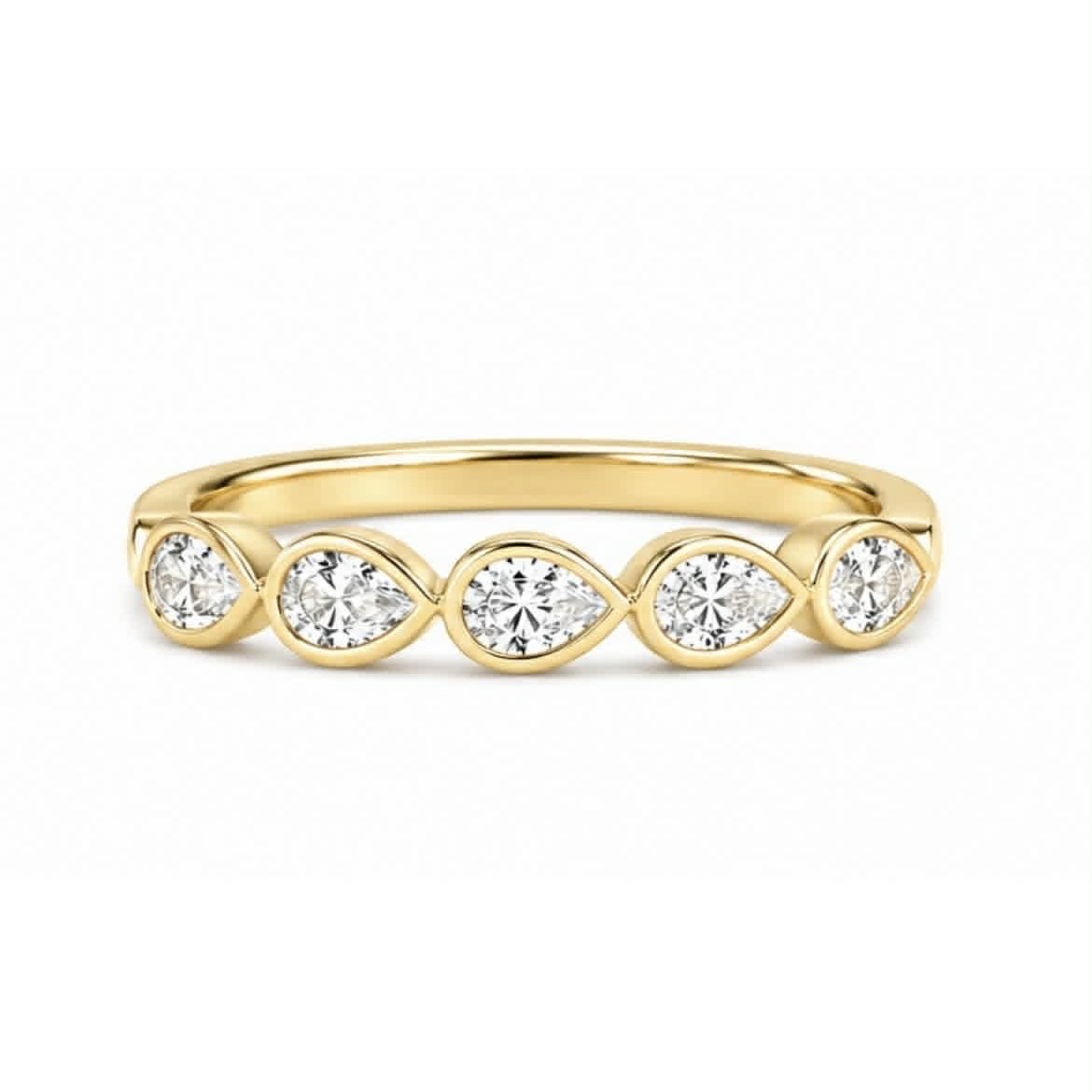 Yellow Gold Pear Diamond Bezel Curved Wedding Band 